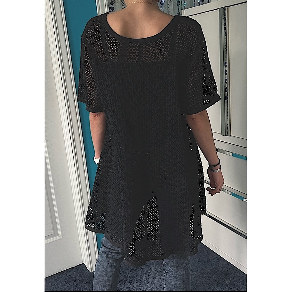 🇨🇦Retro big hole diamond net long tunic or short dress black- versatile style - Picture 12 of 16